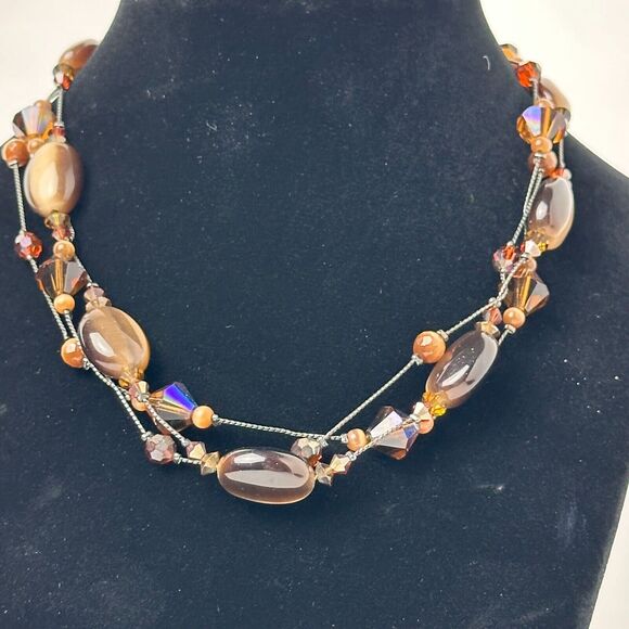 Dabby Reid Copper Tone Chain Beaded Statement Necklace Multi Strand Jewelry - Picture 8 of 16